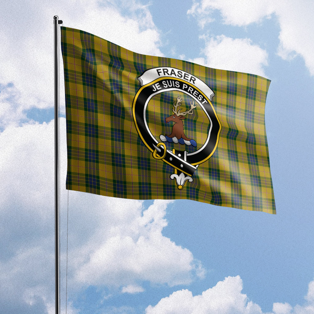 Fraser Yellow Tartan Flag with Family Crest House Flag (Horizontal) - Tartan Vibes Clothing