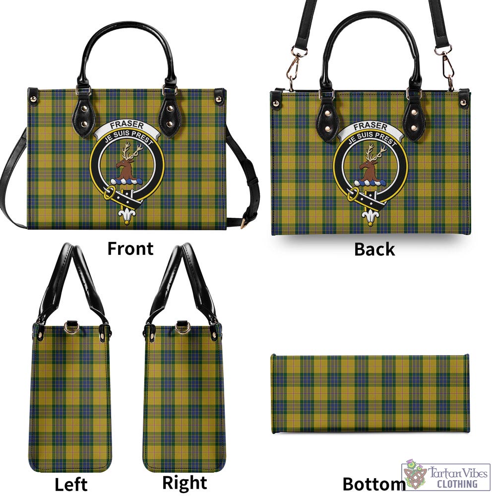 Tartan Vibes Clothing Fraser Yellow Tartan Luxury Leather Handbags with Family Crest