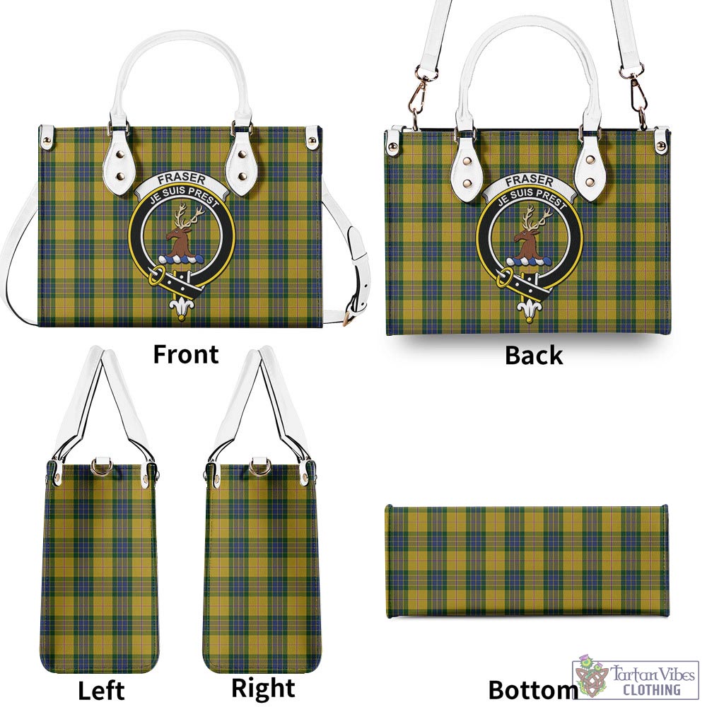 Tartan Vibes Clothing Fraser Yellow Tartan Luxury Leather Handbags with Family Crest