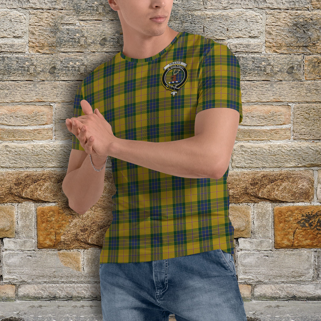 Fraser Yellow Tartan T-Shirt with Family Crest - Tartan Vibes Clothing