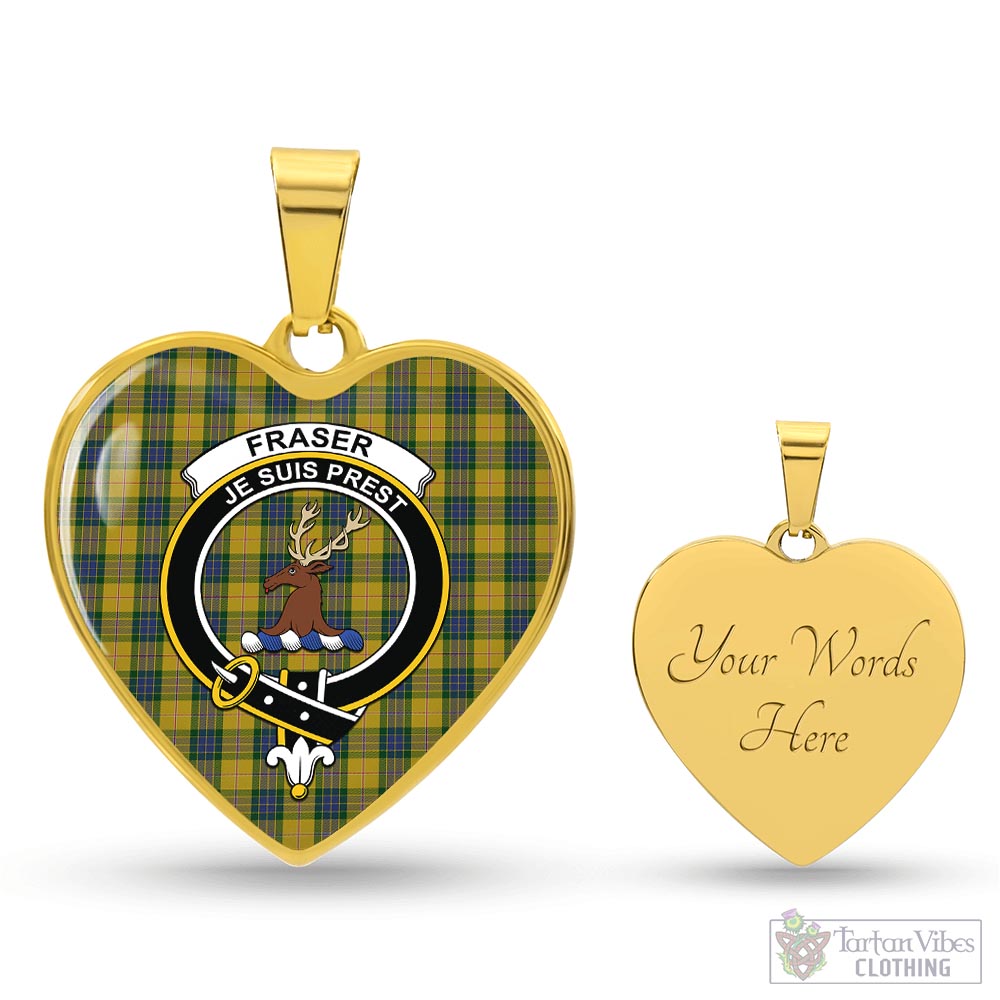 Tartan Vibes Clothing Fraser Yellow Tartan Heart Necklace with Family Crest