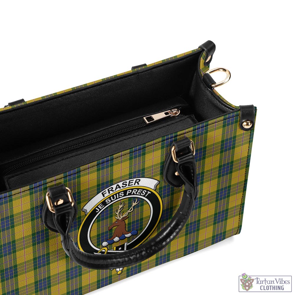 Tartan Vibes Clothing Fraser Yellow Tartan Luxury Leather Handbags with Family Crest