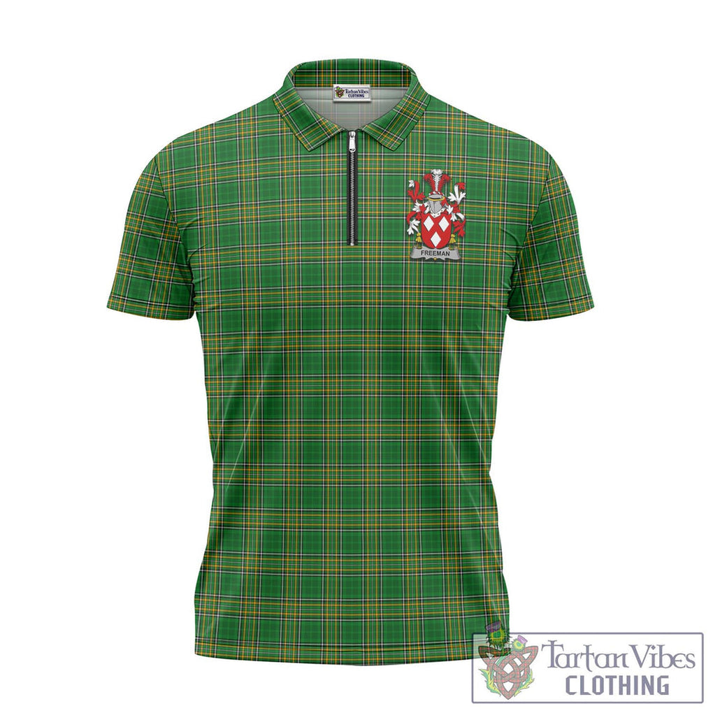 Tartan Vibes Clothing Freeman Ireland Clan Tartan Zipper Polo Shirt with Coat of Arms