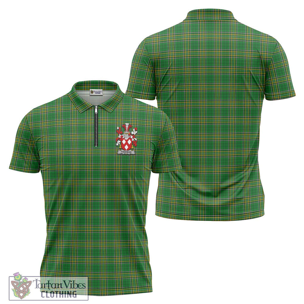 Tartan Vibes Clothing Freeman Ireland Clan Tartan Zipper Polo Shirt with Coat of Arms