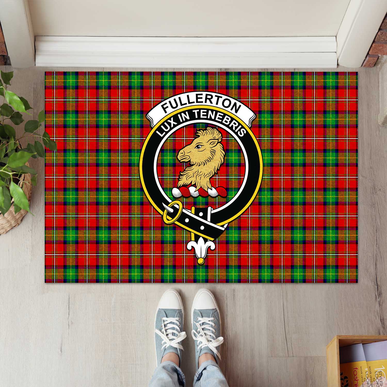 Fullerton Tartan Door Mat with Family Crest - Tartanvibesclothing