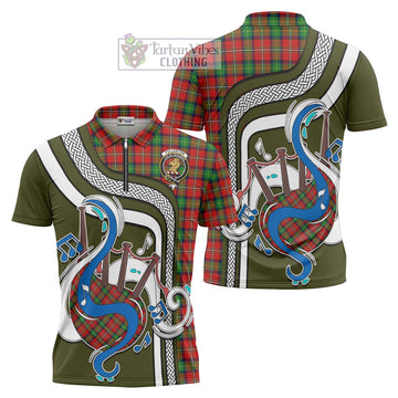 Fullerton Tartan Zipper Polo Shirt with Epic Bagpipe Style