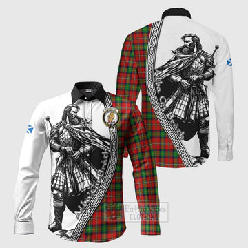 Fullerton Tartan Clan Crest Long Sleeve Button Shirt with Highlander Warrior Celtic Style