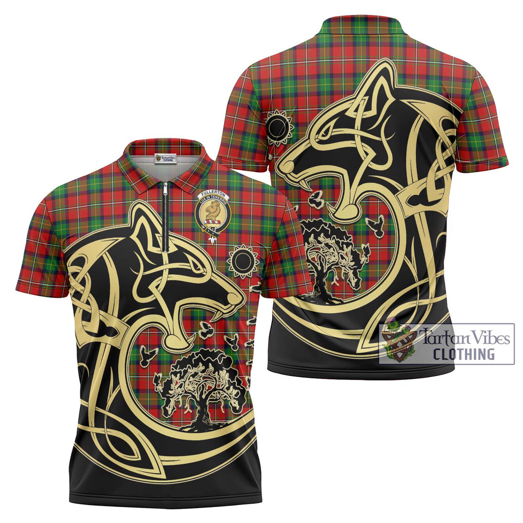 Fullerton Tartan Zipper Polo Shirt with Family Crest Celtic Wolf Style Unisex - Tartanvibesclothing Shop