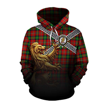 Fullerton Crest Tartan Cotton Hoodie with Golden Lion Emblem Celtic Style Pullover Hoodie XS - Tartan Vibes Clothing