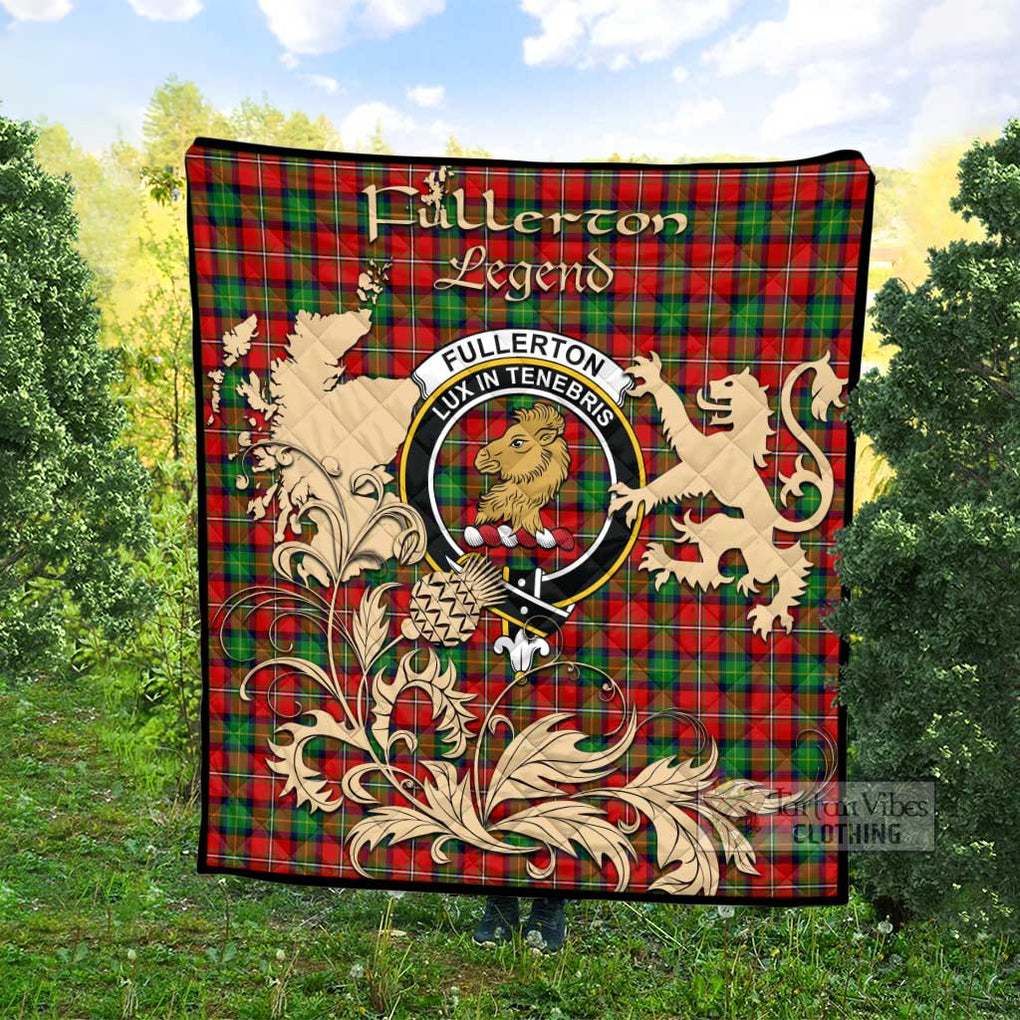 Fullerton Tartan Quilt with Family Crest and Scottish Symbol Style Super King Quilt 91" x 110" - Tartan Vibes Clothing