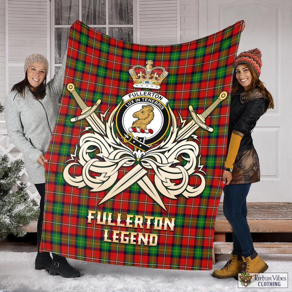 Tartan Vibes Clothing Fullerton Tartan Blanket with Clan Crest and the Golden Sword of Courageous Legacy