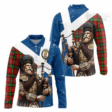 Fullerton Tartan Long Sleeve Polo Shirt with Family Crest Scottish Bagpiper Vibes Unisex - Tartan Vibes Clothing