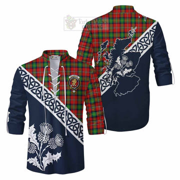 Fullerton Tartan Ghillie Kilt Shirt Featuring Thistle and Scotland Map Men - Tartan Vibes Clothing