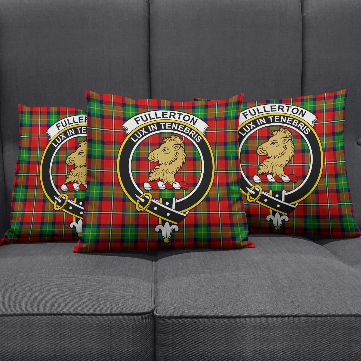 Fullerton Tartan Pillow Cover with Family Crest Square Pillow Cover - Tartanvibesclothing