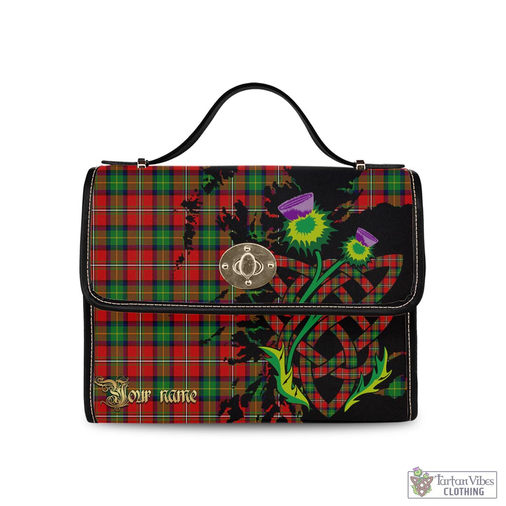Fullerton Tartan Waterproof Canvas Bag with Scotland Map and Thistle Celtic Accents Black Leather Strap One Size 10.5*20*27cm - Tartan Vibes Clothing