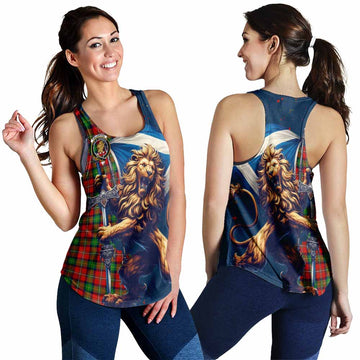 Fullerton Tartan Family Crest Women's Racerback Tanks with Scottish Majestic Lion 4XL - Tartan Vibes Clothing
