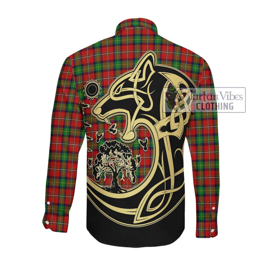 Fullerton Tartan Long Sleeve Button Shirt with Family Crest Celtic Wolf Style Men's Shirt - Tartan Vibes Clothing