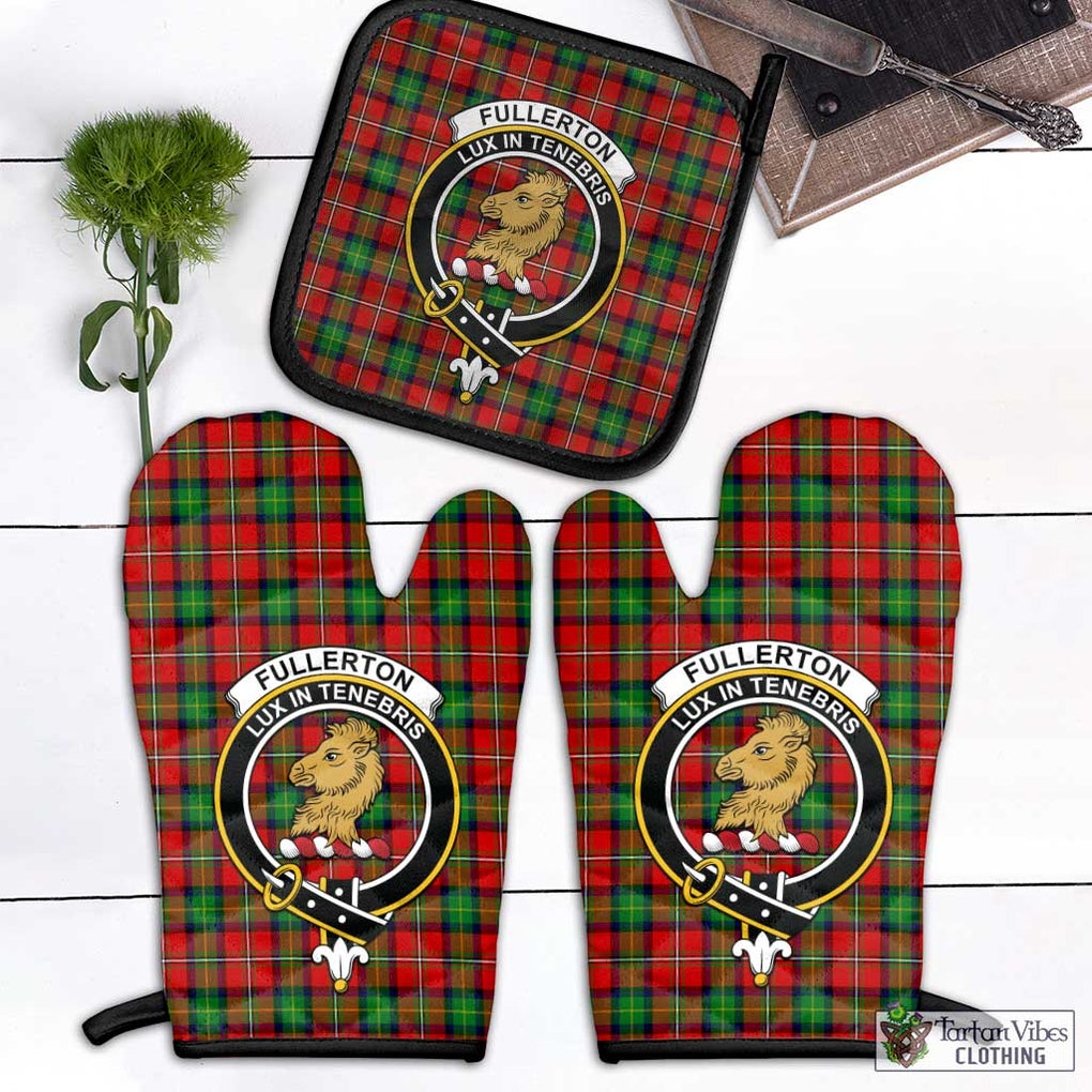 Fullerton Tartan Combo Oven Mitt & Pot-Holder with Family Crest Combo 1 Oven Mitt & 1 Pot-Holder Black - Tartan Vibes Clothing