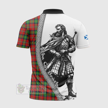 Fullerton Tartan Clan Crest Zipper Polo Shirt with Highlander Warrior Celtic Style - Tartan Vibes Clothing