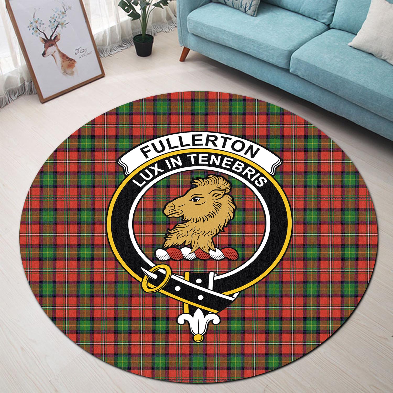 fullerton-tartan-round-rug-with-family-crest