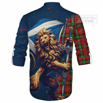 Fullerton Tartan Family Crest Ghillie Kilt Shirt with Scottish Majestic Lion - Tartan Vibes Clothing