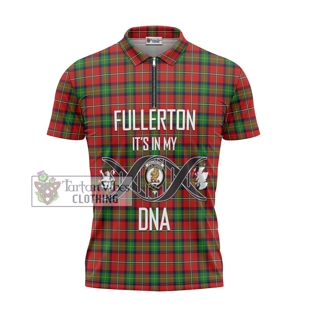 Fullerton Tartan Zipper Polo Shirt with Family Crest DNA In Me Style - Tartanvibesclothing Shop