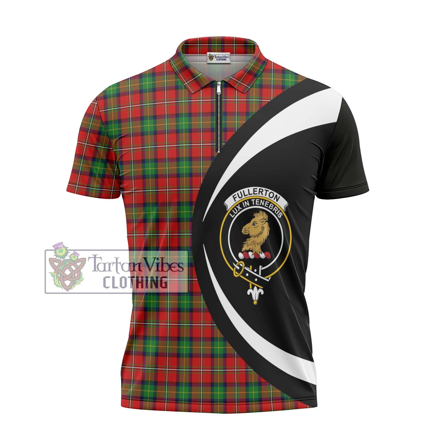 Tartan Vibes Clothing Fullerton Tartan Zipper Polo Shirt with Family Crest Circle Style