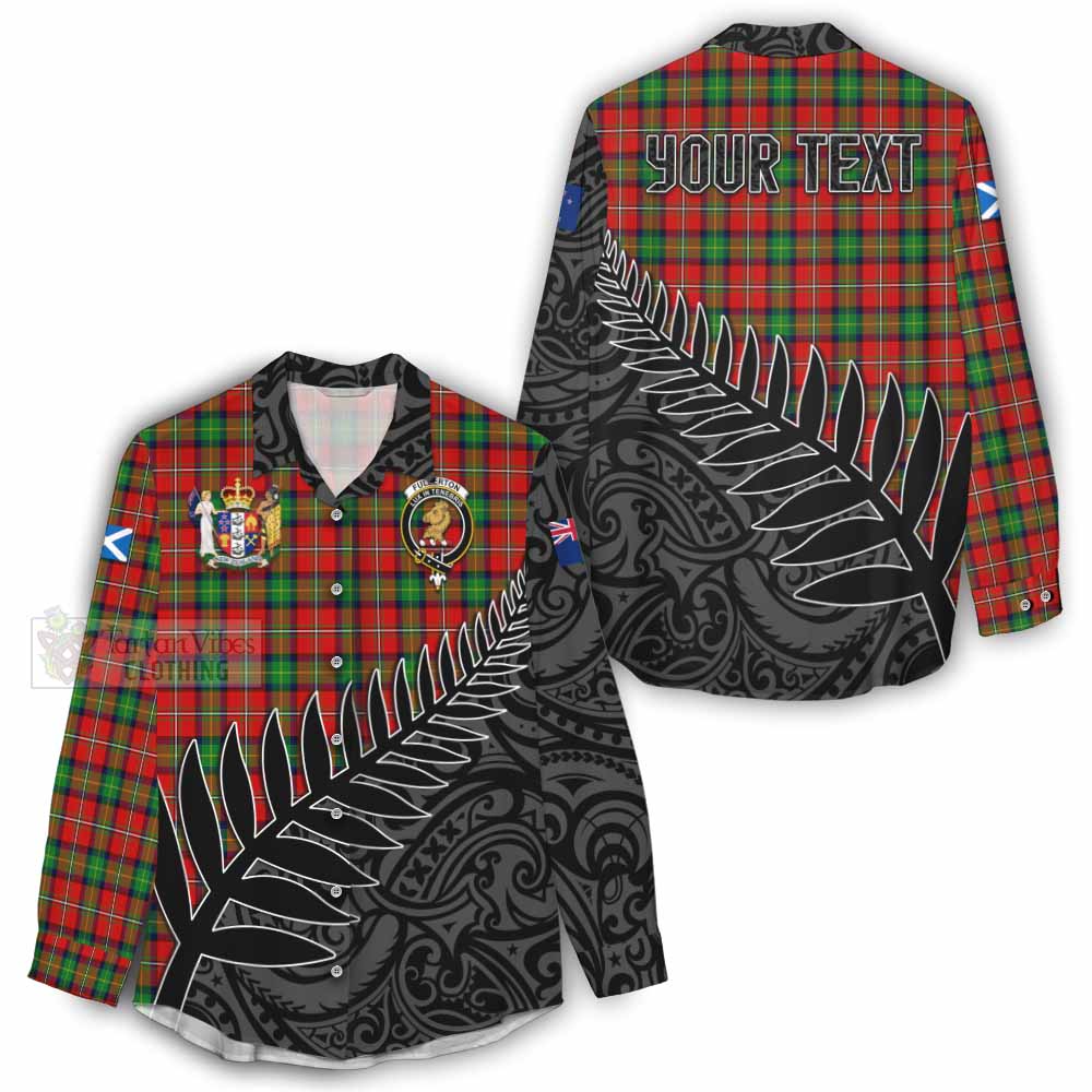 Tartan Vibes Clothing Fullerton Crest Tartan Women's Casual Shirt with New Zealand Silver Fern Half Style