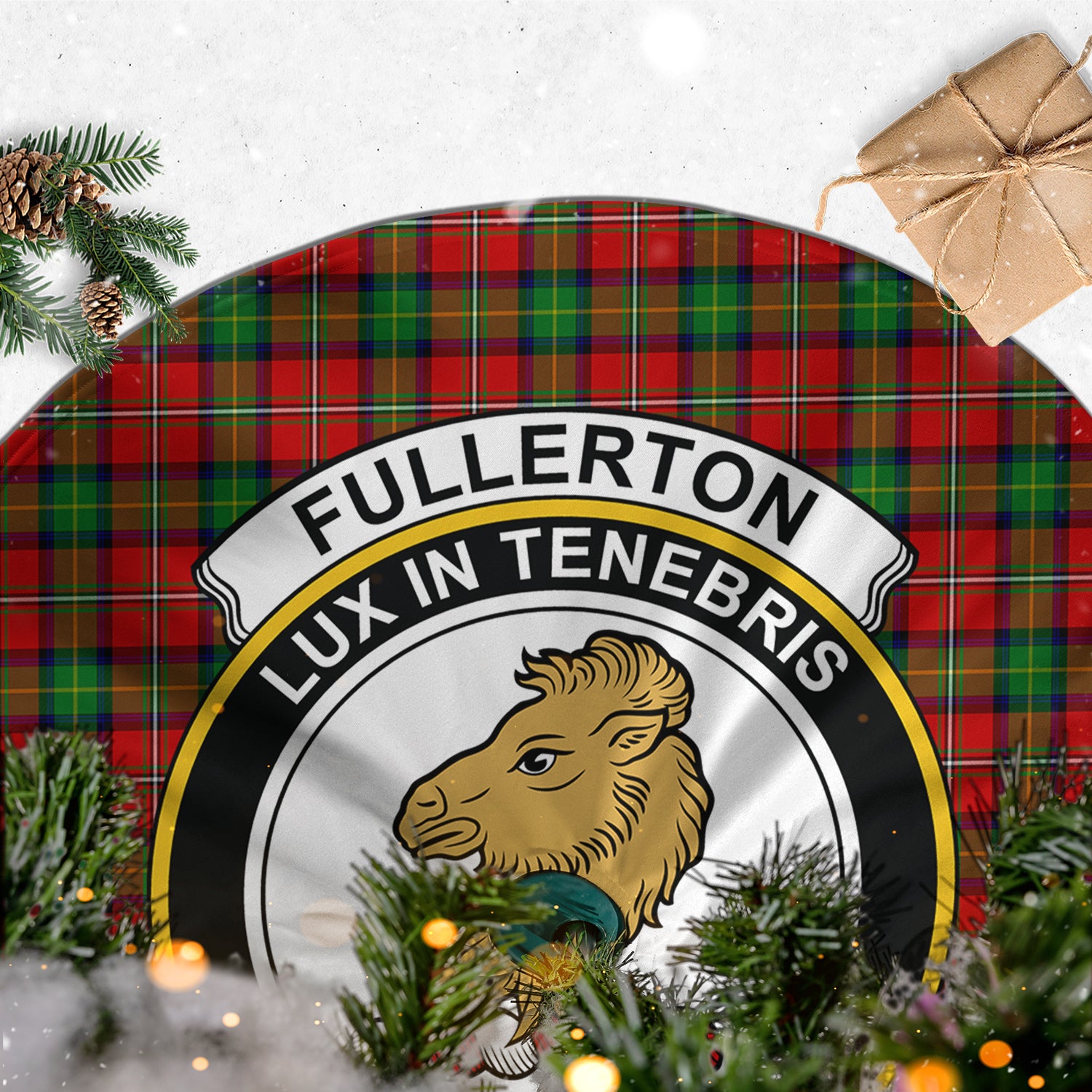 Fullerton Tartan Christmas Tree Skirt with Family Crest - Tartanvibesclothing