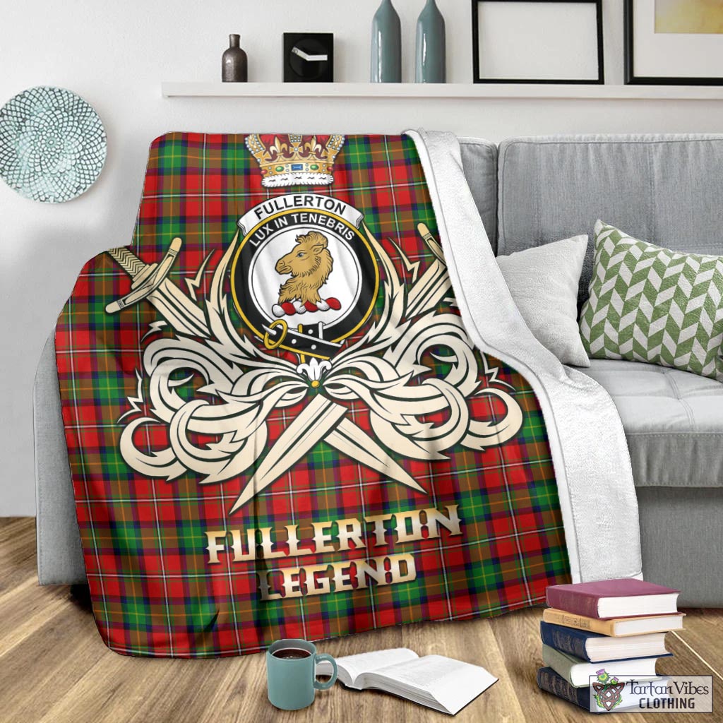 Tartan Vibes Clothing Fullerton Tartan Blanket with Clan Crest and the Golden Sword of Courageous Legacy