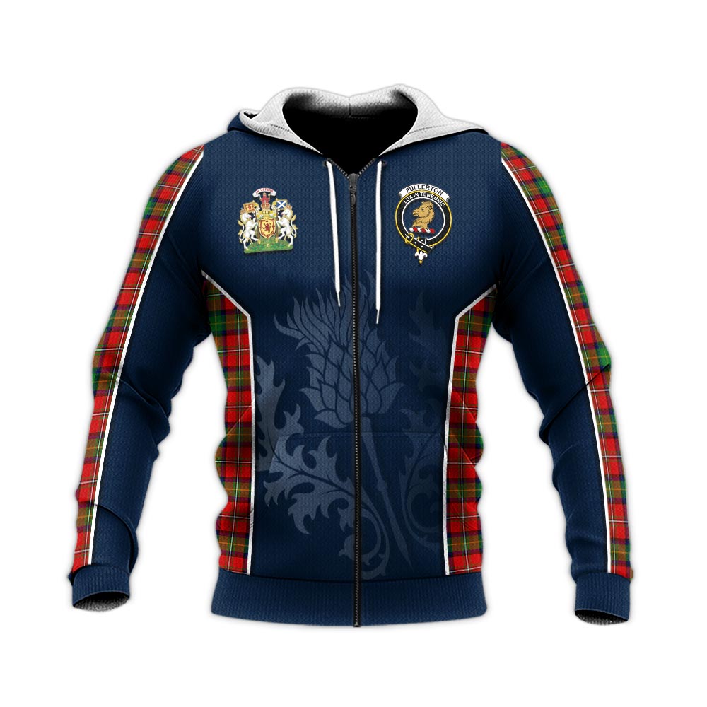 Tartan Vibes Clothing Fullerton Tartan Knitted Hoodie with Family Crest and Scottish Thistle Vibes Sport Style