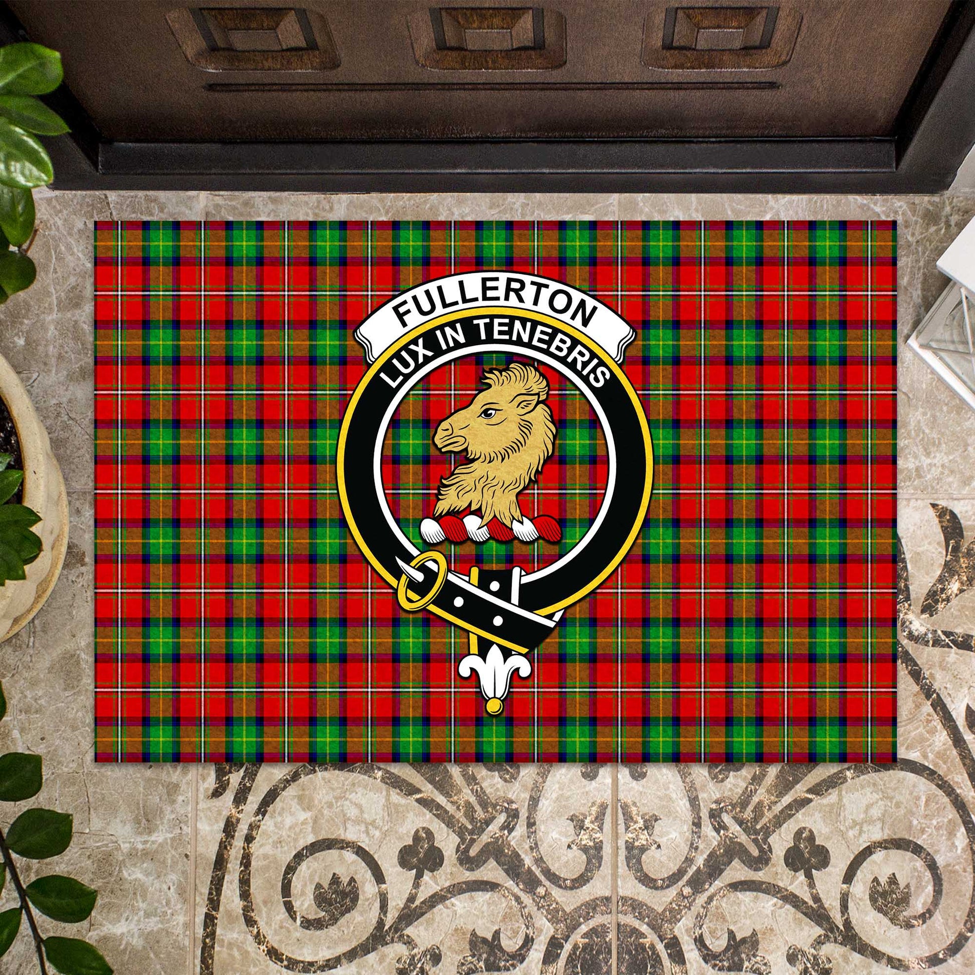 Fullerton Tartan Door Mat with Family Crest - Tartanvibesclothing