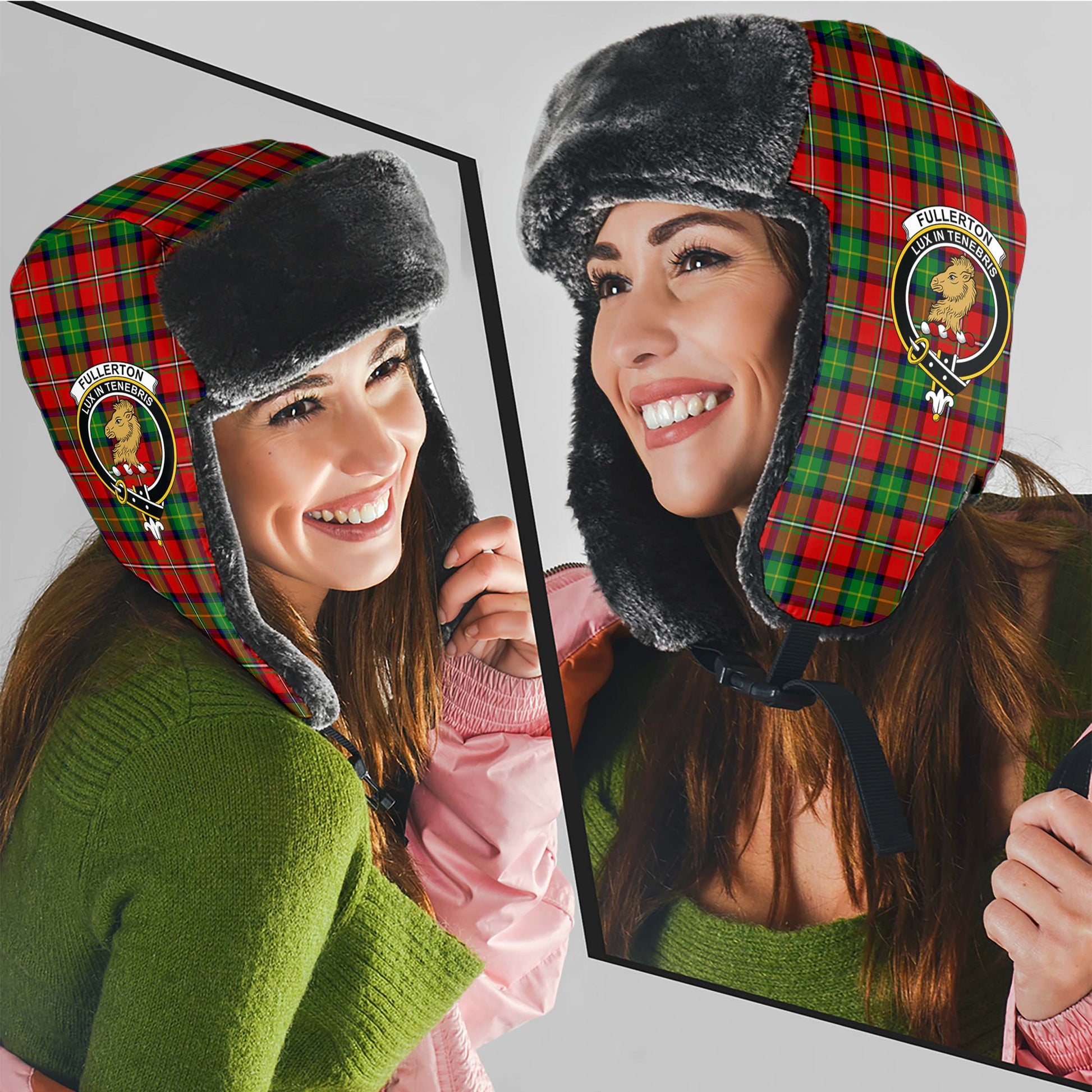 Fullerton Tartan Winter Trapper Hat with Family Crest - Tartanvibesclothing