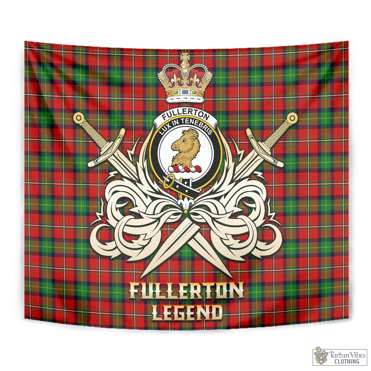 Tartan Vibes Clothing Fullerton Tartan Tapestry with Clan Crest and the Golden Sword of Courageous Legacy