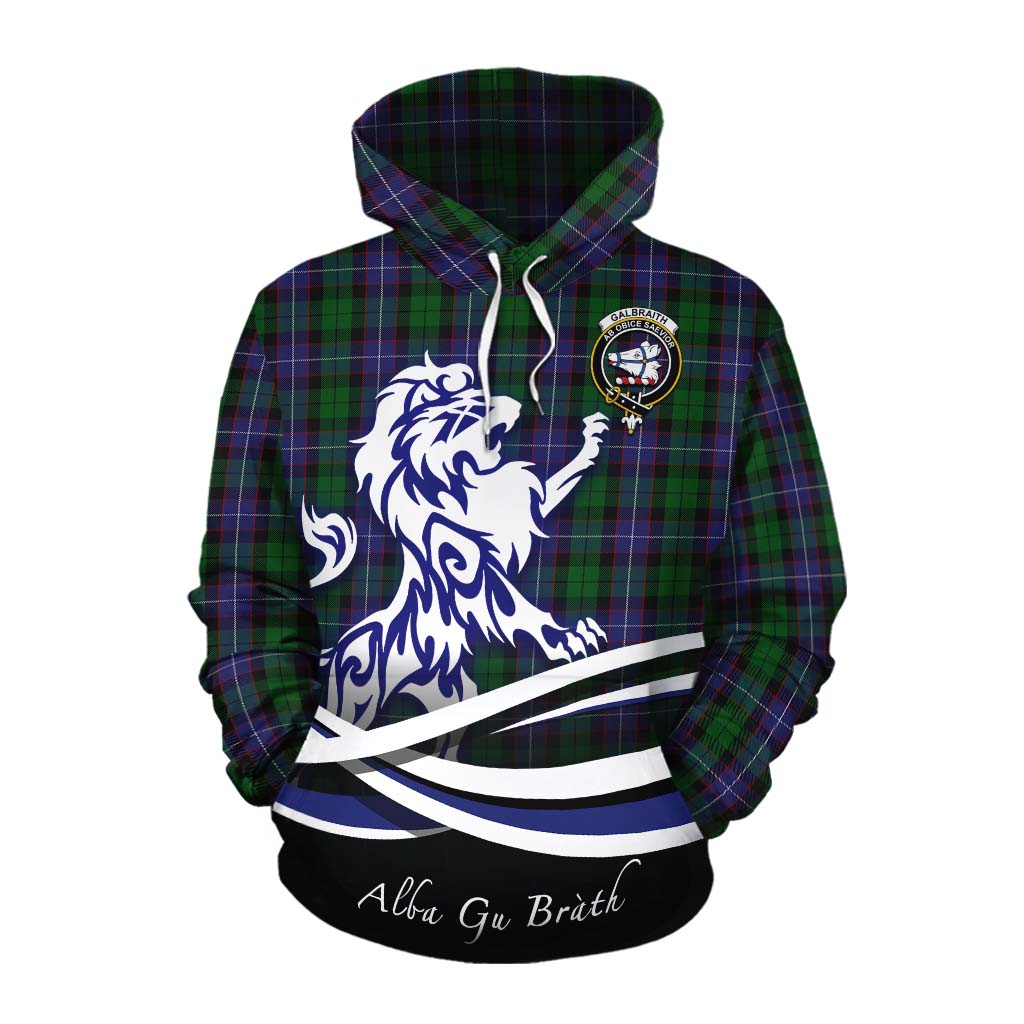 Tartan Vibes Clothing Galbraith Tartan Cotton Hoodie with Alba Gu Brath Regal Lion Emblem