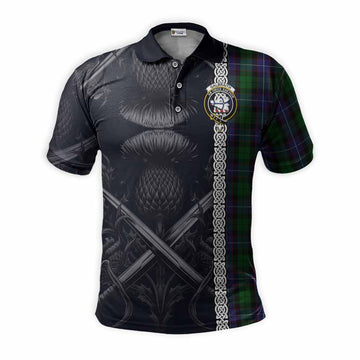 Galbraith Tartan Polo Shirt with Family Crest Cross Sword Thistle Celtic Vibes