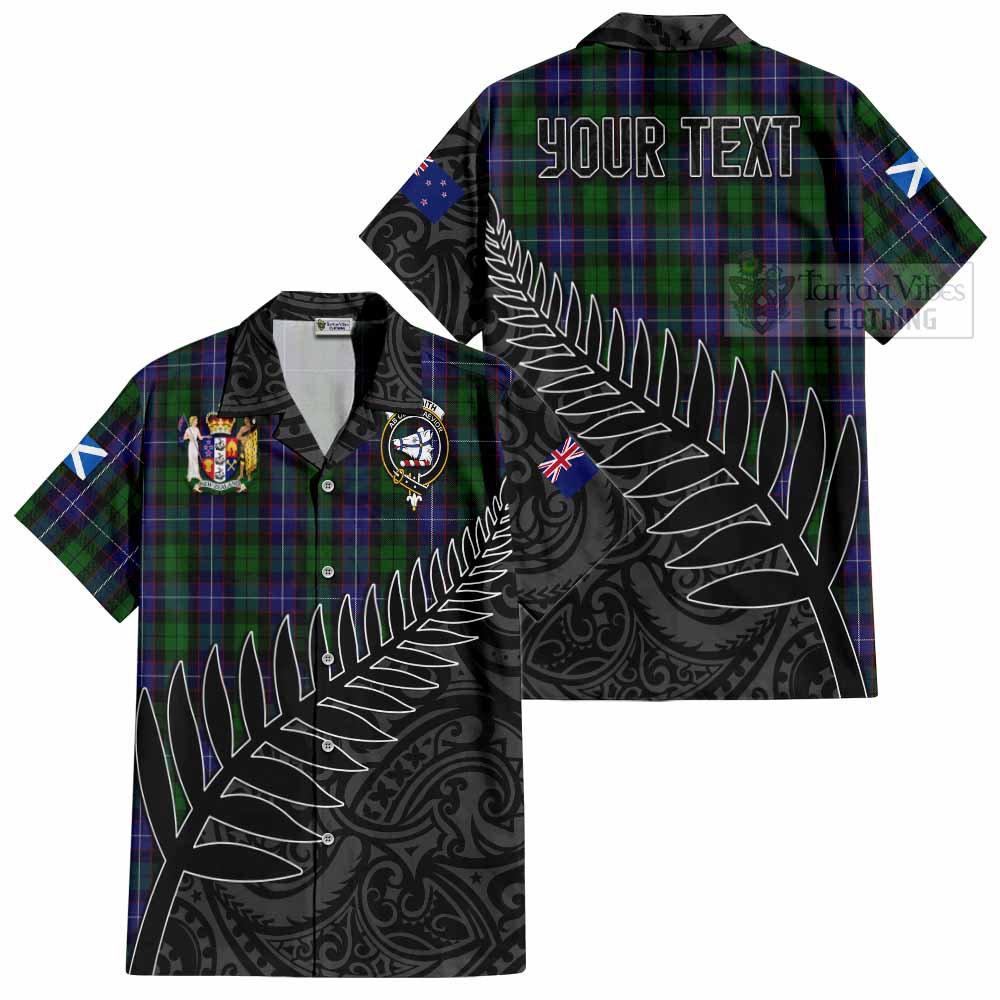 Tartan Vibes Clothing Galbraith Crest Tartan Short Sleeve Button Shirt with New Zealand Silver Fern Half Style