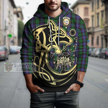 Galbraith Tartan Hoodie with Family Crest Celtic Wolf Style