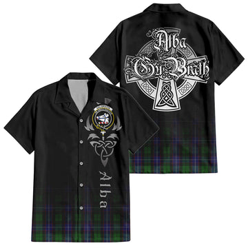 Galbraith Tartan Short Sleeve Button Up Shirt Featuring Alba Gu Brath Family Crest Celtic Inspired