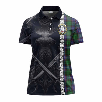 Galbraith Tartan Women's Polo Shirt with Family Crest Cross Sword Thistle Celtic Vibes