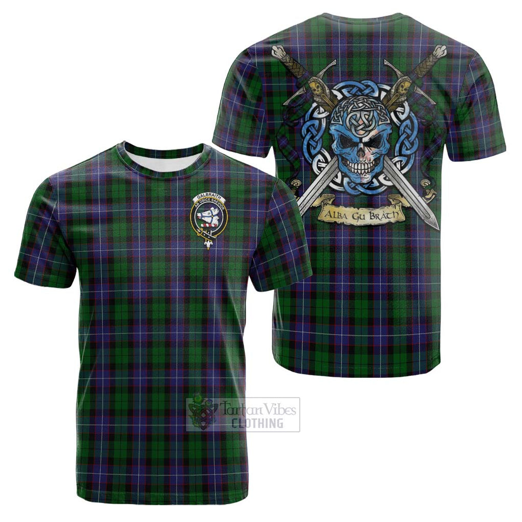 Tartan Vibes Clothing Galbraith Tartan Cotton T-shirt with Family Crest Celtic Skull Style