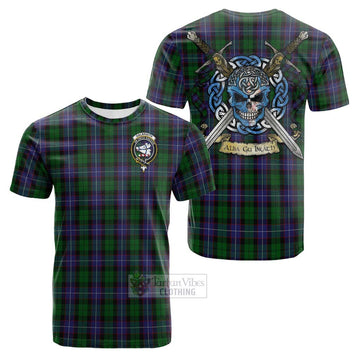 Galbraith Tartan Cotton T-shirt with Family Crest Celtic Skull Style