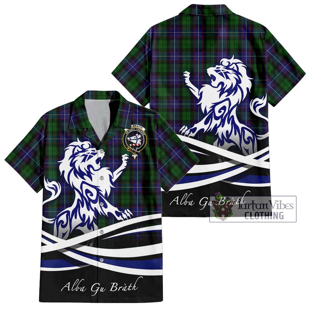 Galbraith Tartan Short Sleeve Button Shirt with Alba Gu Brath Regal Lion Emblem Kid - Tartanvibesclothing Shop