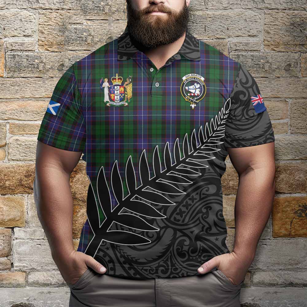 Galbraith Crest Tartan Polo Shirt with New Zealand Silver Fern Half Style