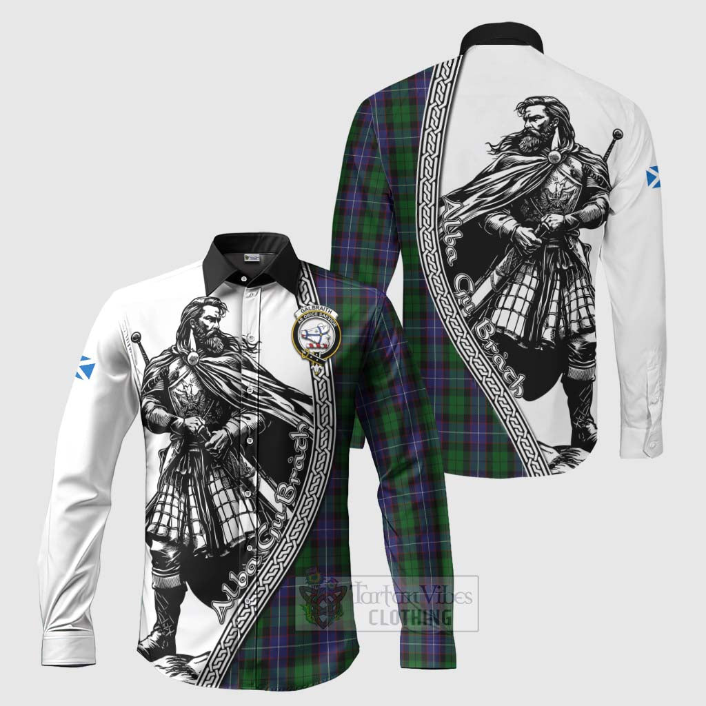 Tartan Vibes Clothing Galbraith Tartan Clan Crest Long Sleeve Button Shirt with Highlander Warrior Celtic Style