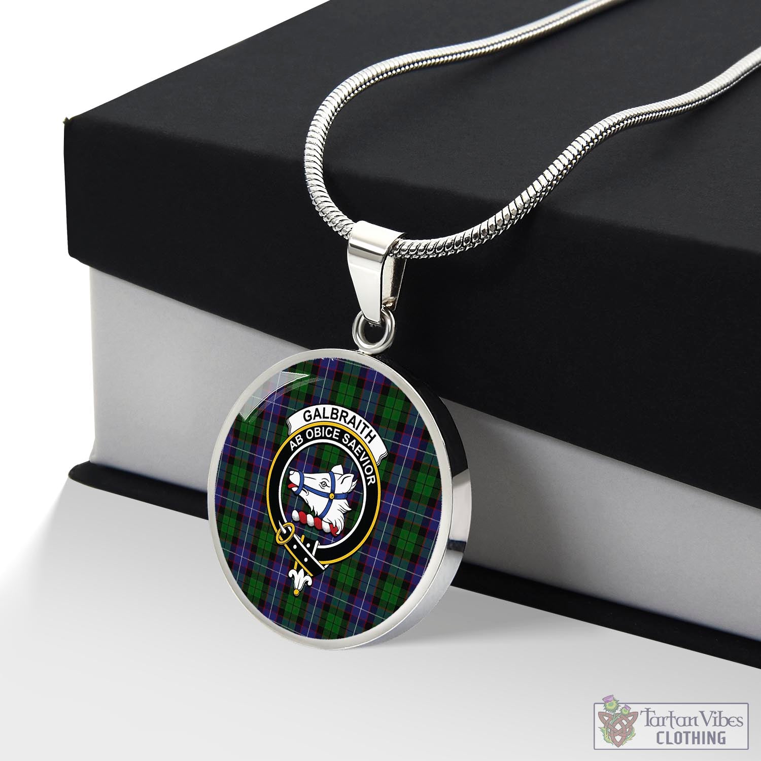 Tartan Vibes Clothing Galbraith Tartan Circle Necklace with Family Crest