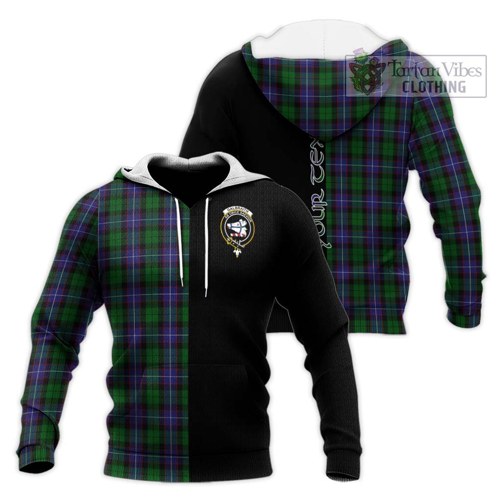 Galbraith Tartan Knitted Hoodie with Family Crest and Half Of Me Style Unisex Knitted Pullover Hoodie - Tartanvibesclothing Shop