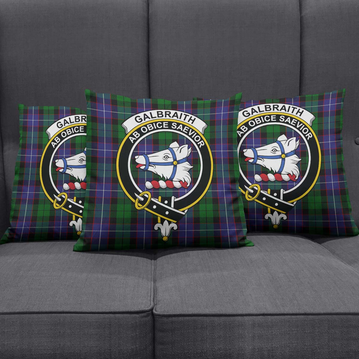 Galbraith Tartan Pillow Cover with Family Crest Square Pillow Cover - Tartanvibesclothing