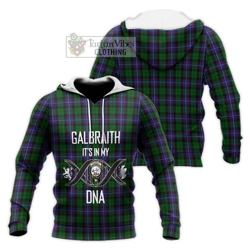 Galbraith Tartan Knitted Hoodie with Family Crest DNA In Me Style