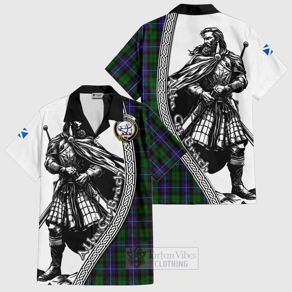 Tartan Vibes Clothing Galbraith Tartan Clan Crest Short Sleeve Button Shirt with Highlander Warrior Celtic Style